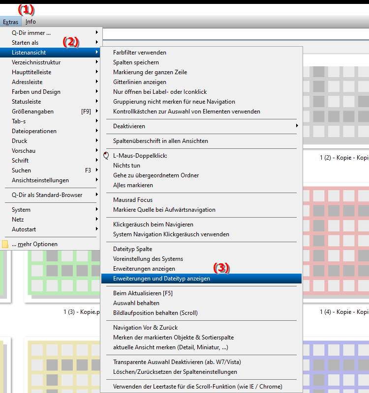 Dateityp Spalte zum Anzeige von Erweiterungen und Dateitypen